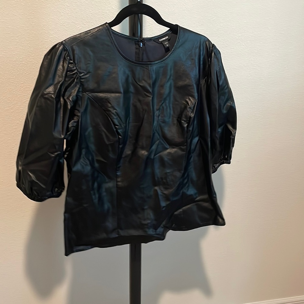 Express Leather Puff Sleeve Blouse